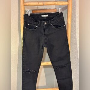 Zara Men's Distressed Black Skinny Jeans